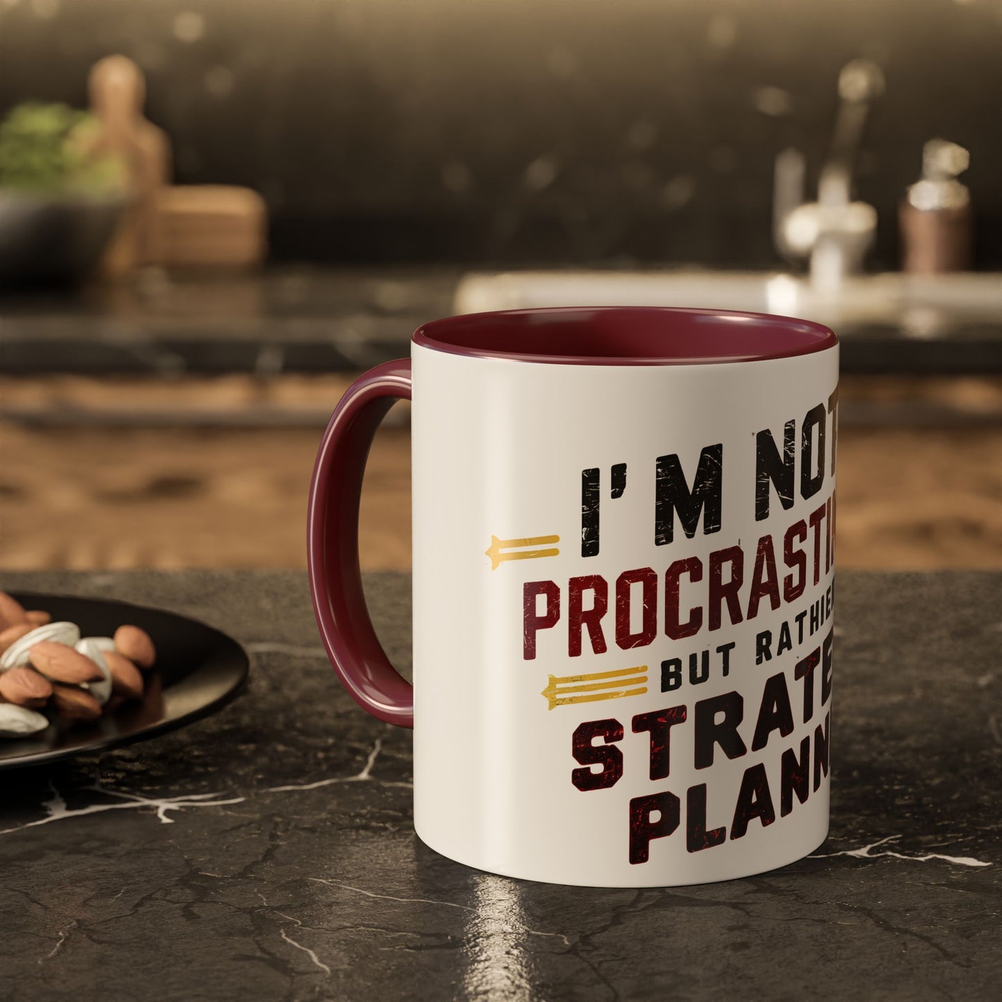 Colorful Mugs, 11oz with Funny saying: "I'm not a procrastinator but rather a strategic planner"