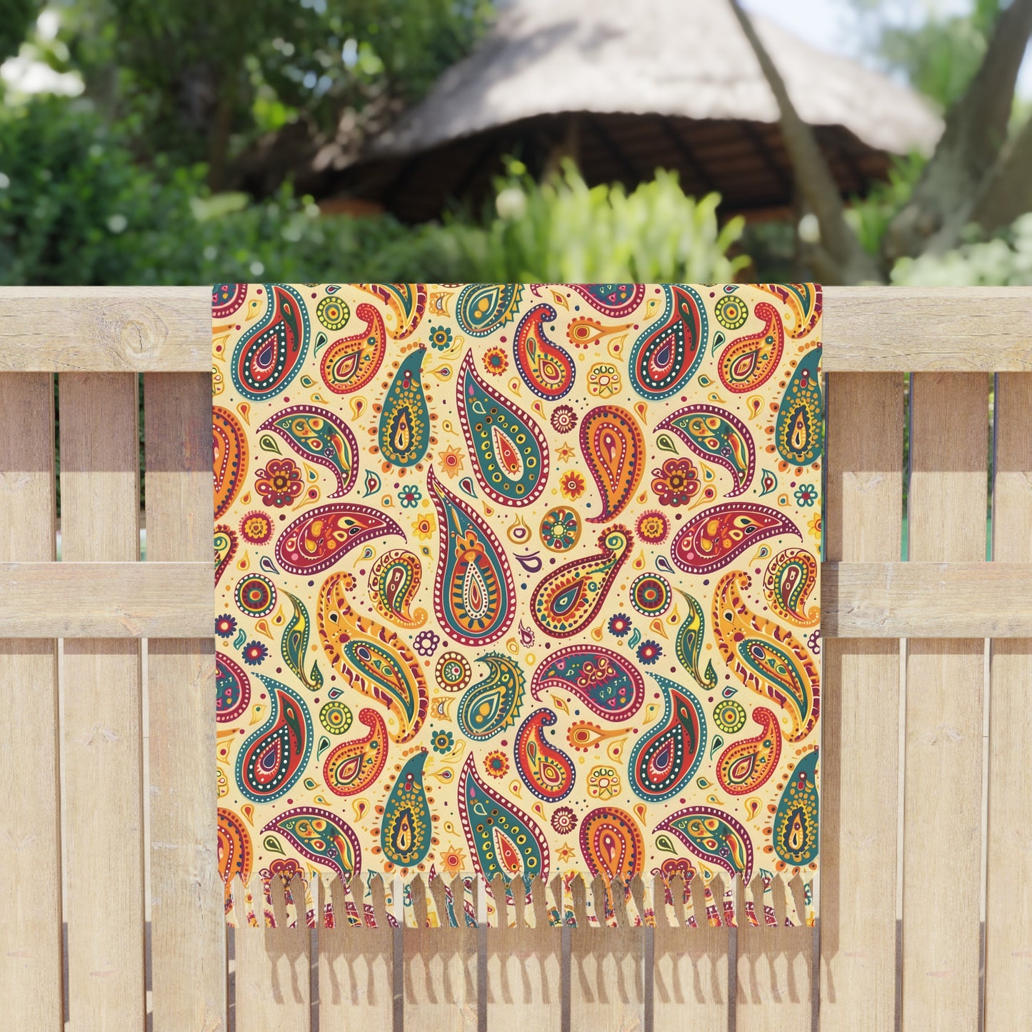 Extra-Long Boho Paisley Beach Towel Blanket w/ Tassels - Quick-Dry 38x81, Yellow
