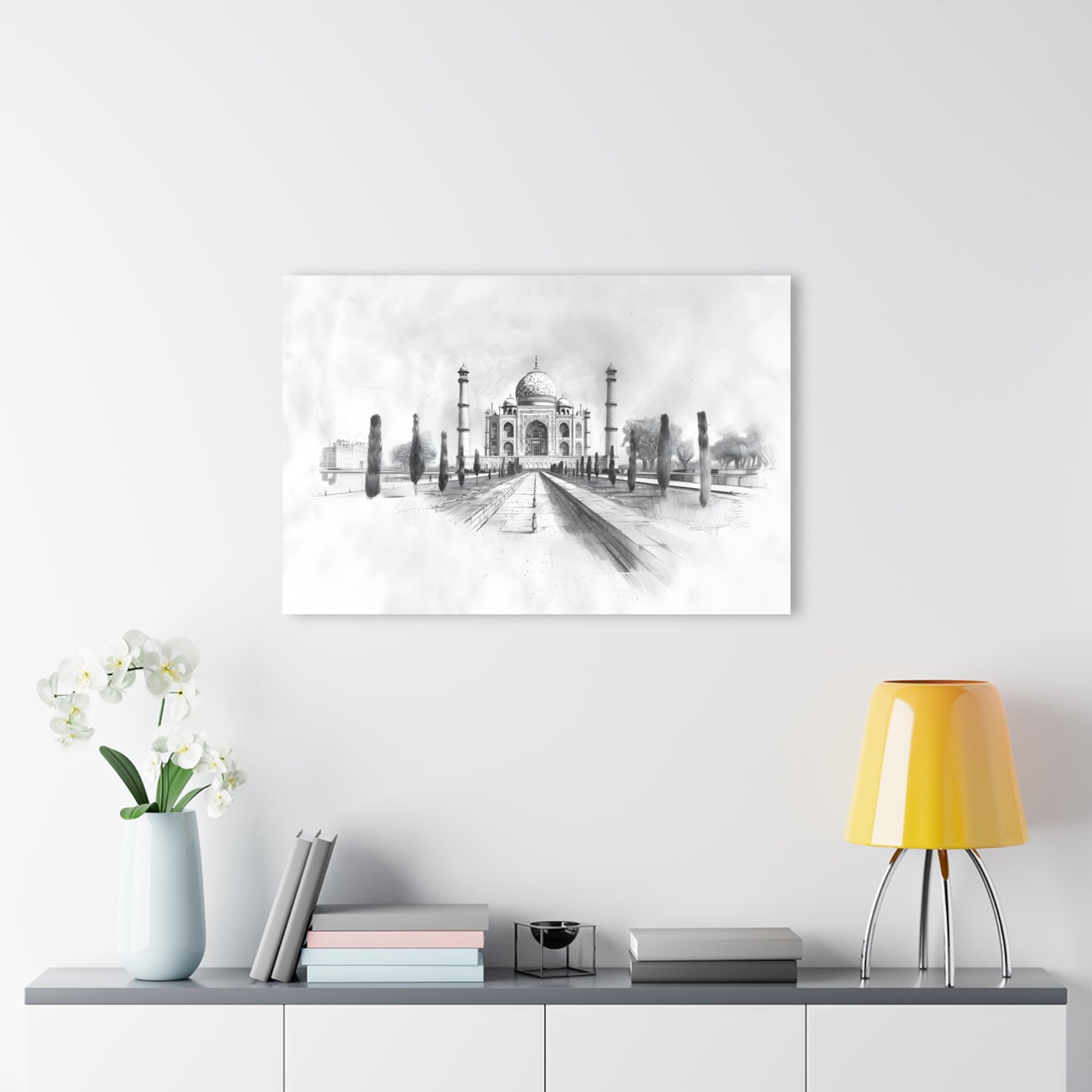 Taj Mahal Pencil Sketch Acrylic Print - Elegant Monochrome Home Decor