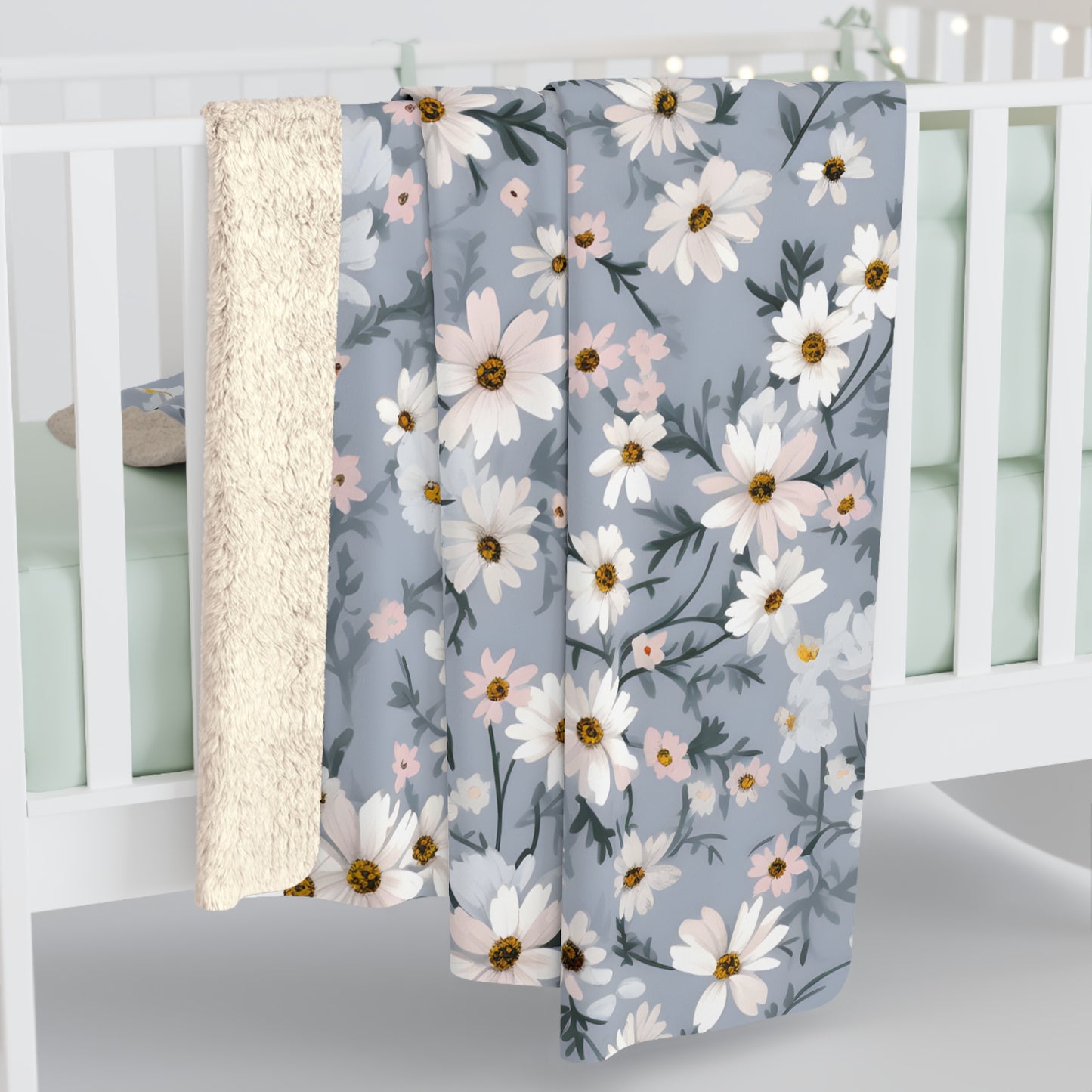 Boho Floral Throw Blanket | Soft Pink Daisy Sherpa Fleece | Cozy Couch Blanket for Bed | Aesthetic Home Decor Gift