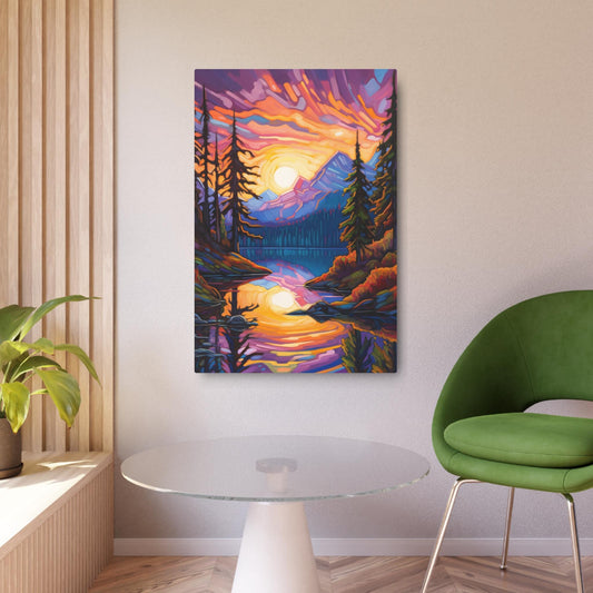 Escape to Nature: Transforming Your Home with the Art Nouveau Mountain Sunset Metal Wall Art