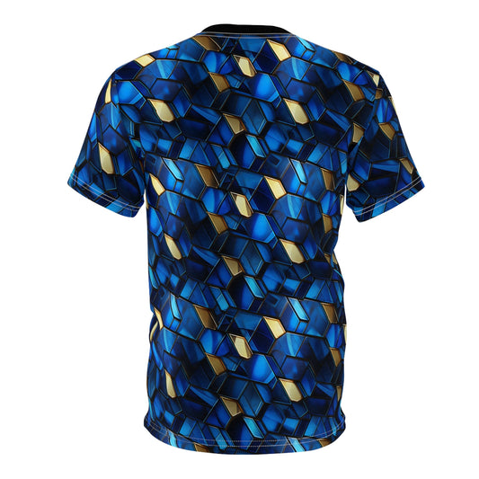 5 Ways to Style the Electric Blue Stained Glass Geometric Tee - Gold Accents, Soft Unisex Art Shirt for Artistic Self-Expression