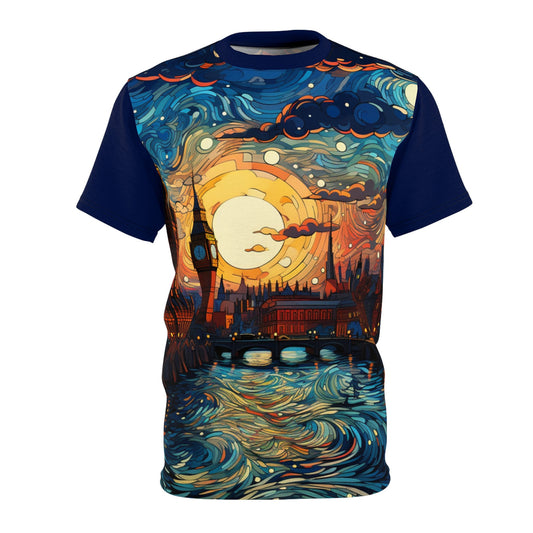 5 Ways to Style the Van Gogh Starry Night London Skyline Unisex Tee - All-Over Print Graphic Shirt for Artistic Self-Expression