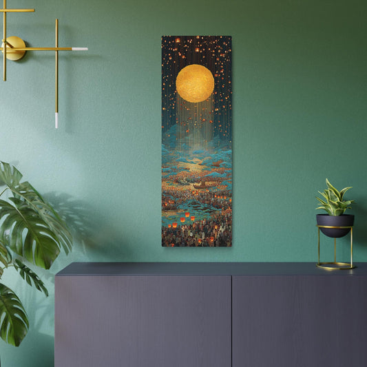 Narrow Wall, Big Impact: Styling the Lantern Festival Metal Wall Art - Teal & Gold Moon