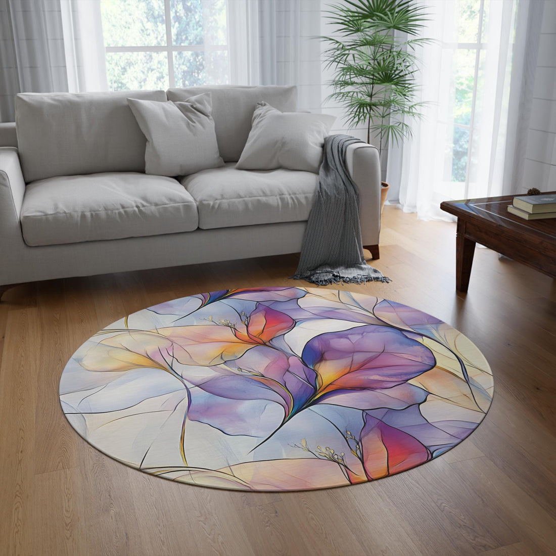 Bringing Art to the Floor: 5 Ways to Style the 60-Inch Modern Floral Round Rug for a Vibrant Home Upgrade