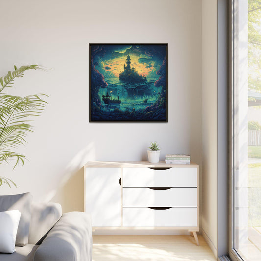 Deep Blue Dreams: Transform Your Space with the Underwater Cityscape Canvas Wrap – Fantasy Ocean Wall Art