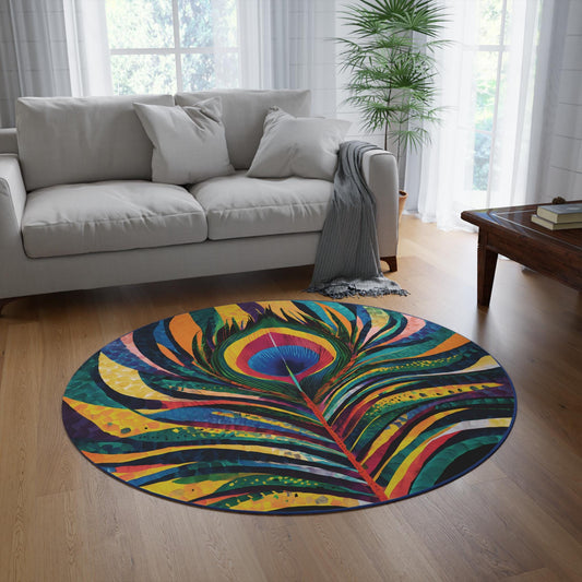 Transform Your Space with the 60 inch Round Peacock Feather Area Rug