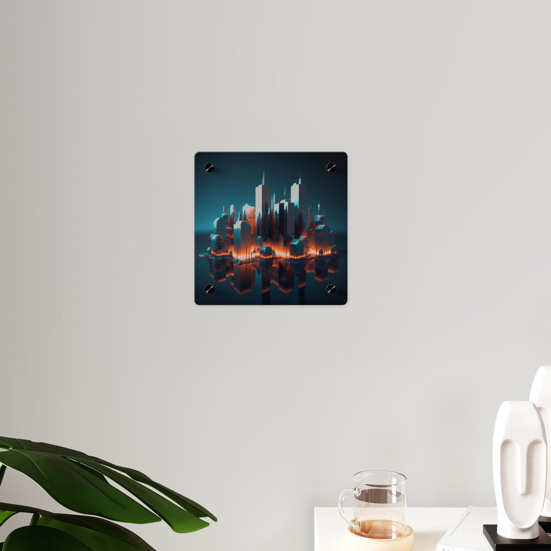 Elevate Your Modern Urban Sanctuary with the Acrylic City Skyline Wall Art with Gold Edge