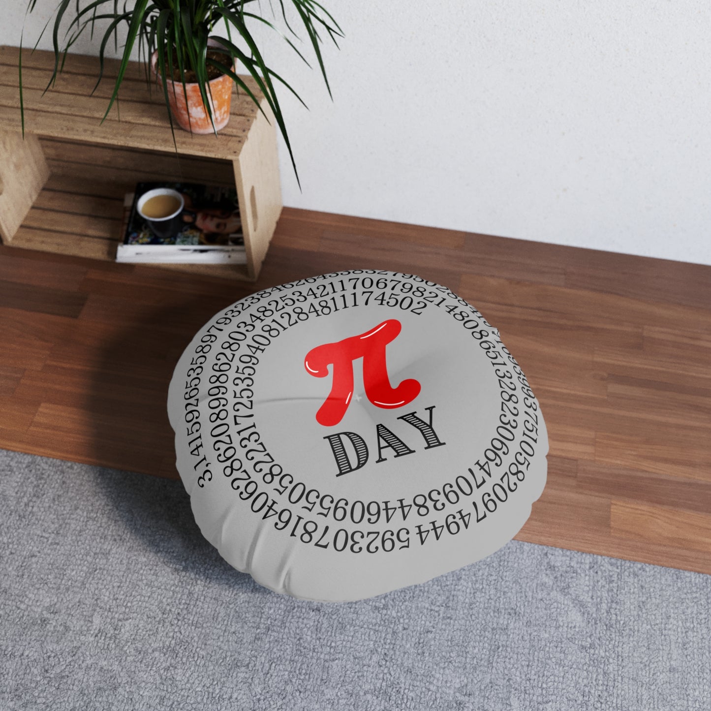 Pi Day Round Floor Pillow - Math Decor Cushion, Red Pi Symbol, Double-Sided, STEM Gift