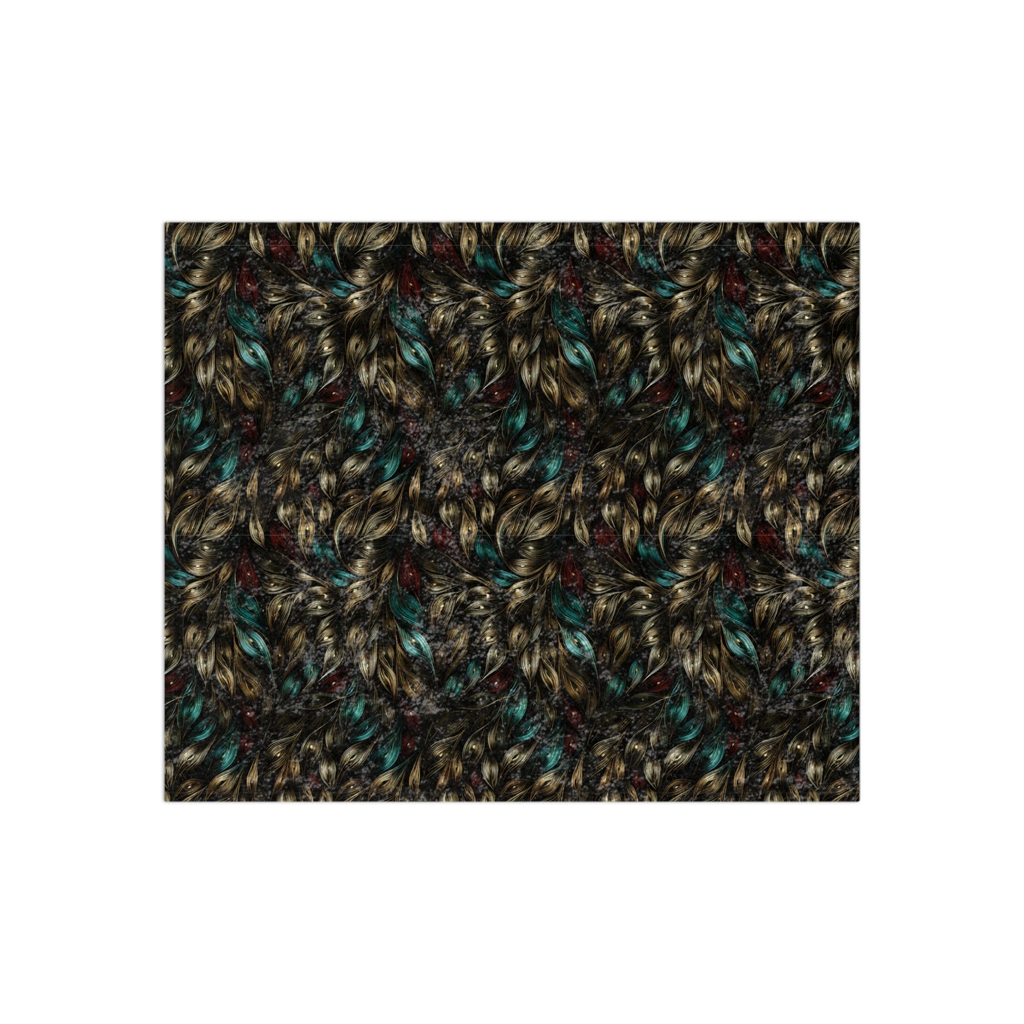 Crushed Velvet Throw Blanket, Black Gold Teal Feather | Reversible Plush Sofa & Bed 50x60