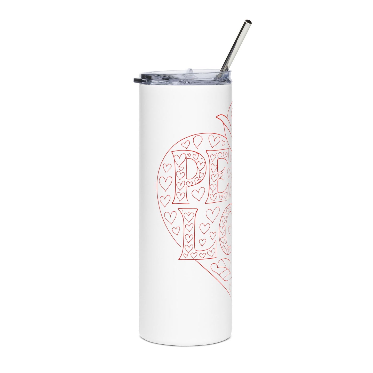 Peace Love Heart 20 oz Stainless Steel Travel Tumbler with Straw - Valentine Gift for Her