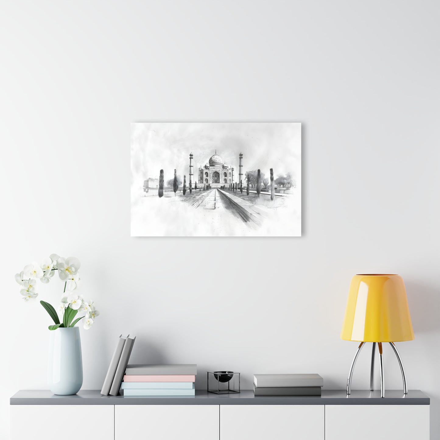Taj Mahal Pencil Sketch Acrylic Print - Elegant Monochrome Home Decor