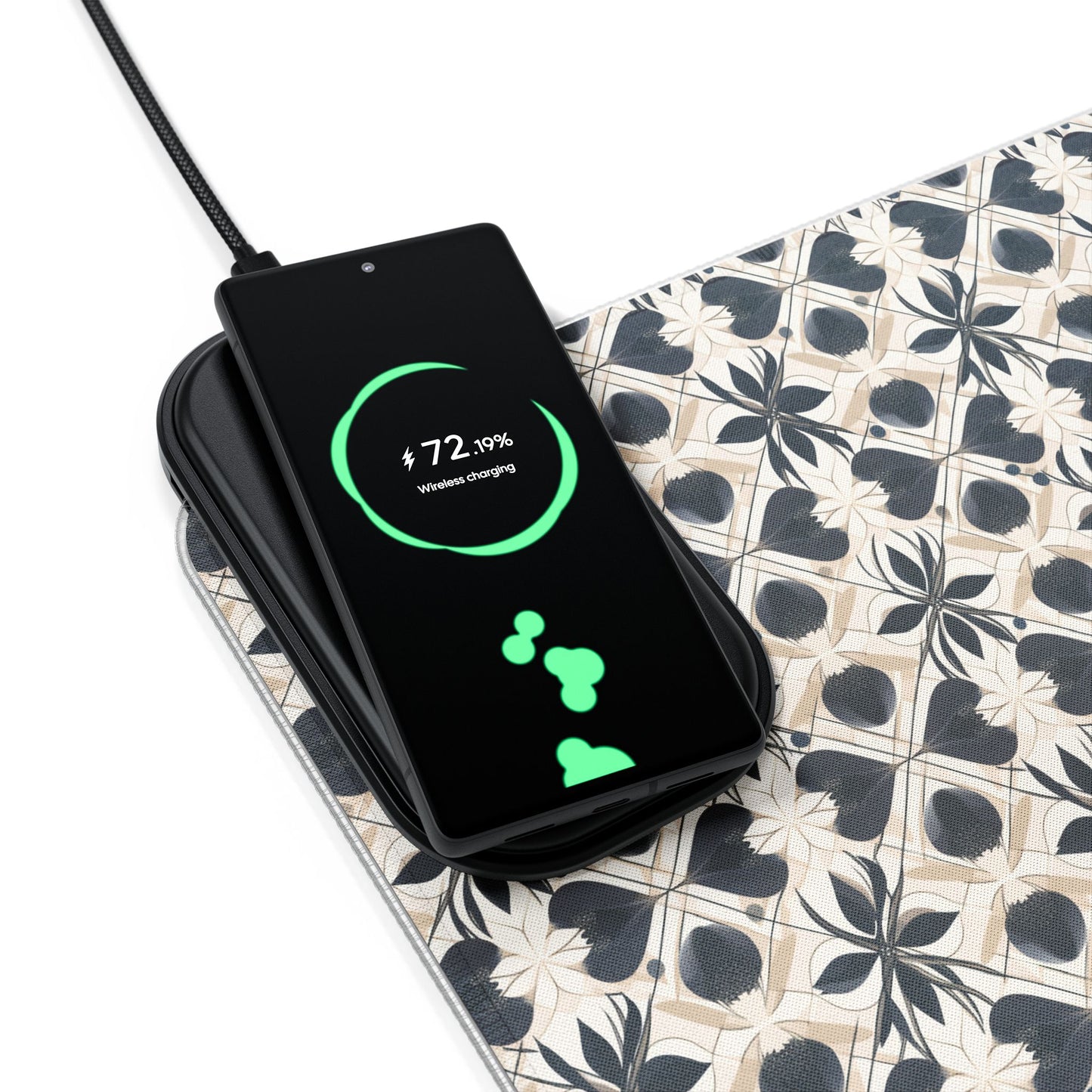 rgb gaming mouse pad with 15‑watt Qi wireless charging – usb‑c extended desk mat, geometric floral