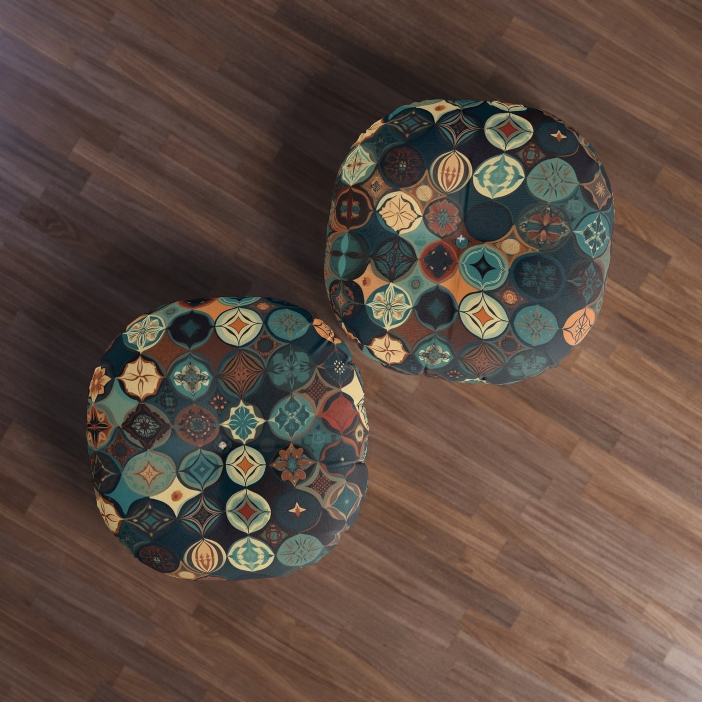 Tufted Round Boho Floor Pillow - Medallion Mosaic Cushion for Cozy Floor Seating