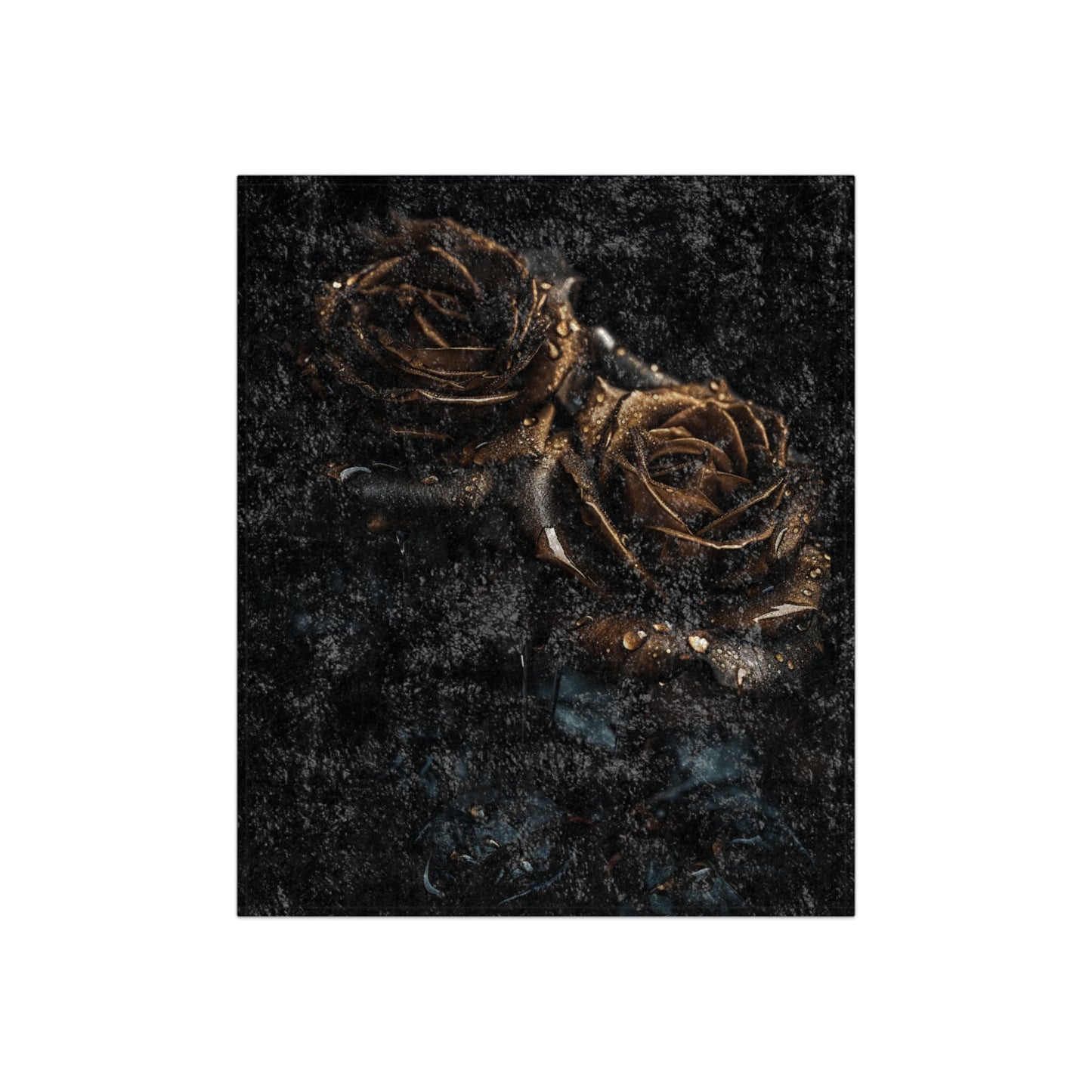 Gold Rose Artwork Crushed Velvet Blanket | Dark Floral Velvet Throw