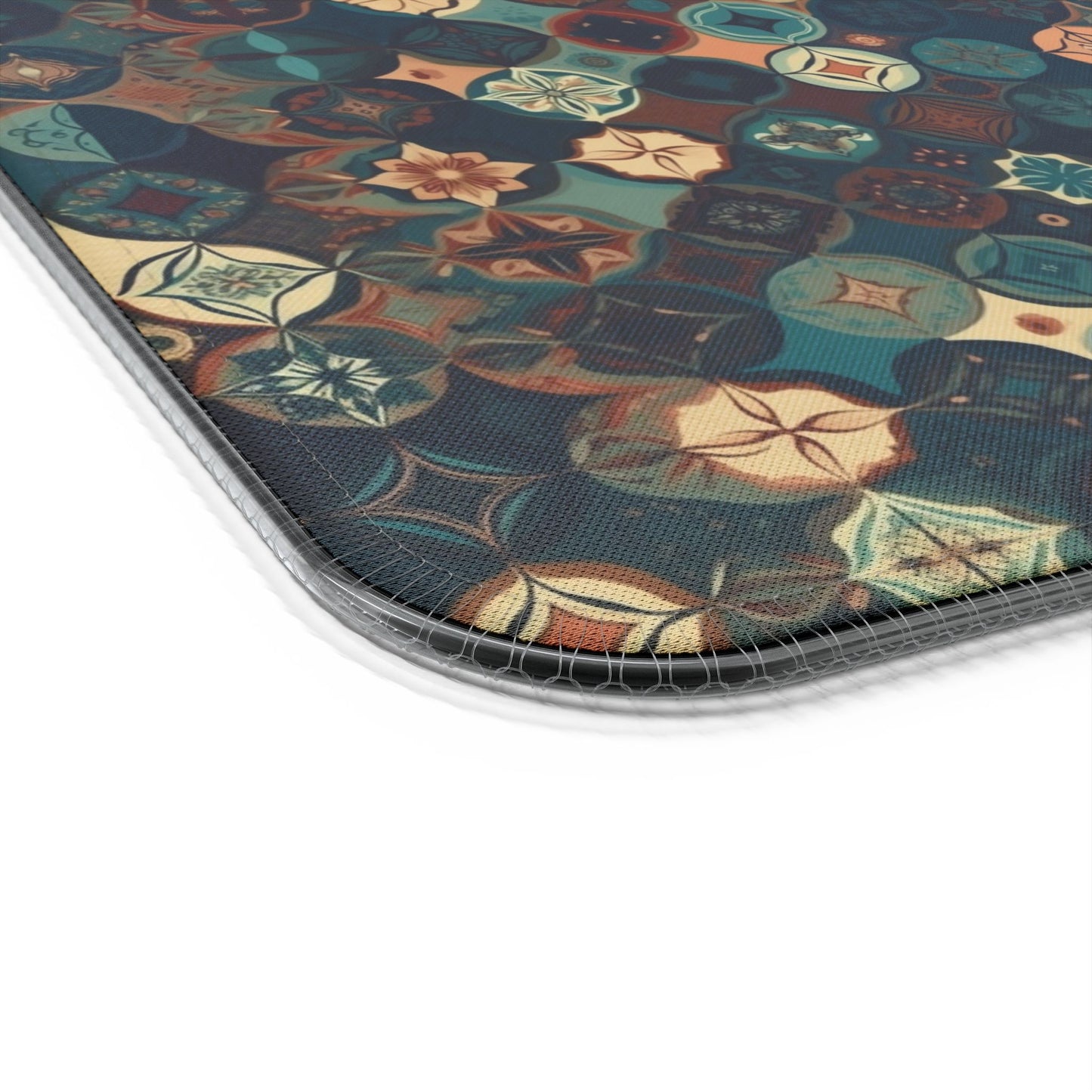 rgb gaming mouse pad with 15w qi charging – smooth xl desk mat, geometric teal gold design