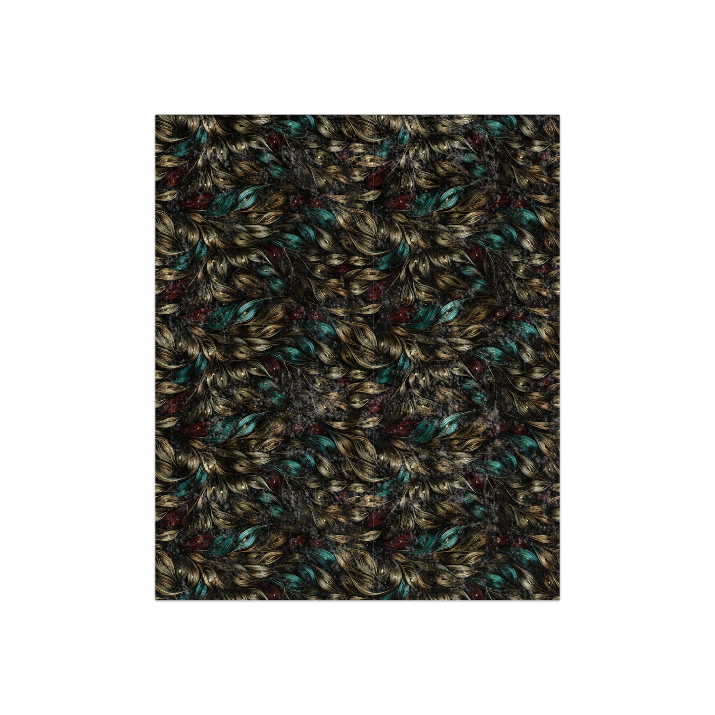 Crushed Velvet Throw Blanket, Black Gold Teal Feather | Reversible Plush Sofa & Bed 50x60