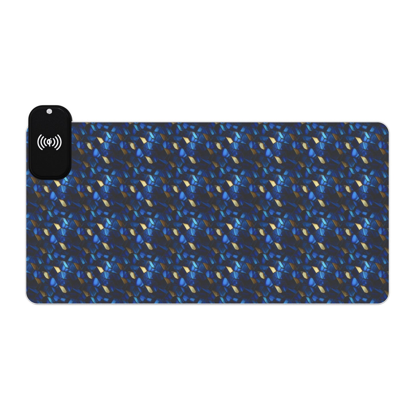 rgb gaming mouse pad with 15w qi charging – blue & gold geometric desk mat