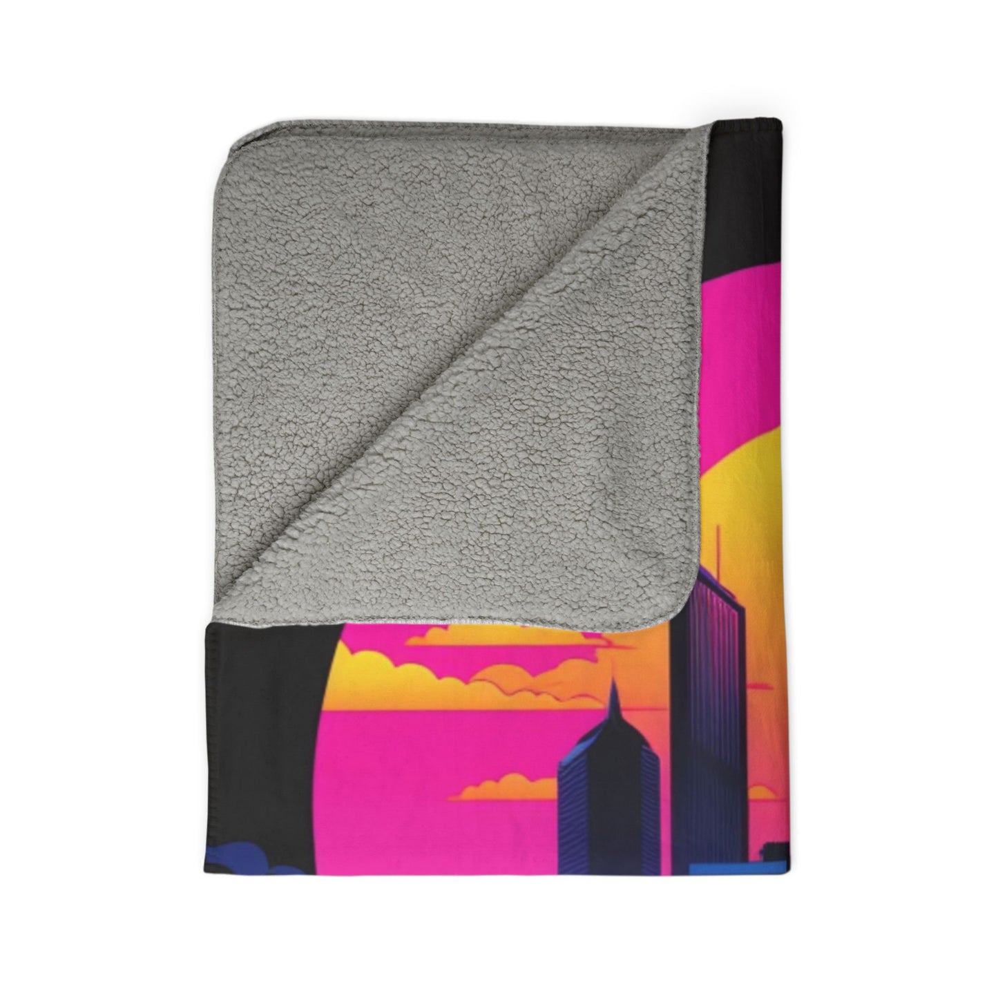 Retro Synthwave Sports Car Fleece Blanket | Neon City Sunset