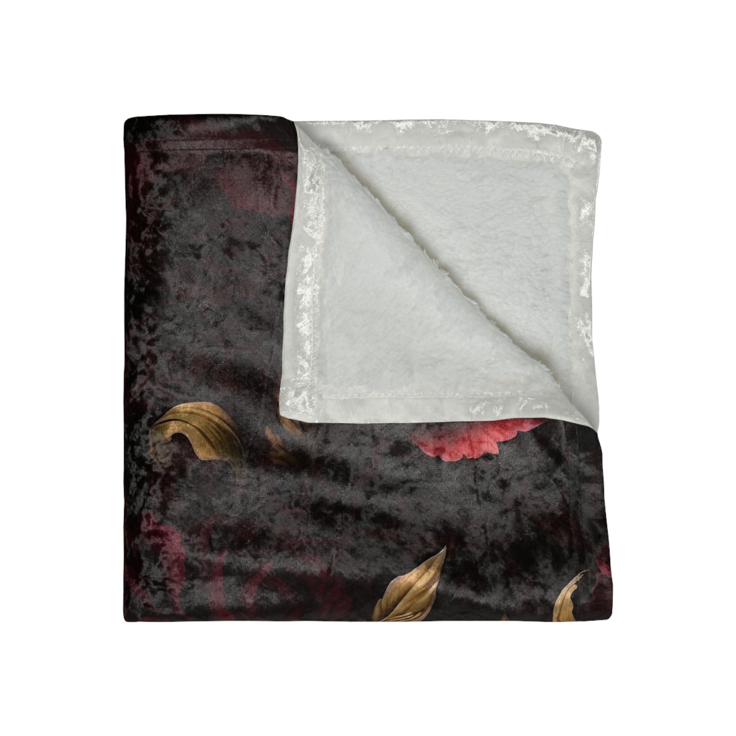 Dark Red Rose Pattern Crushed Velvet Blanket | Gothic Floral Throw