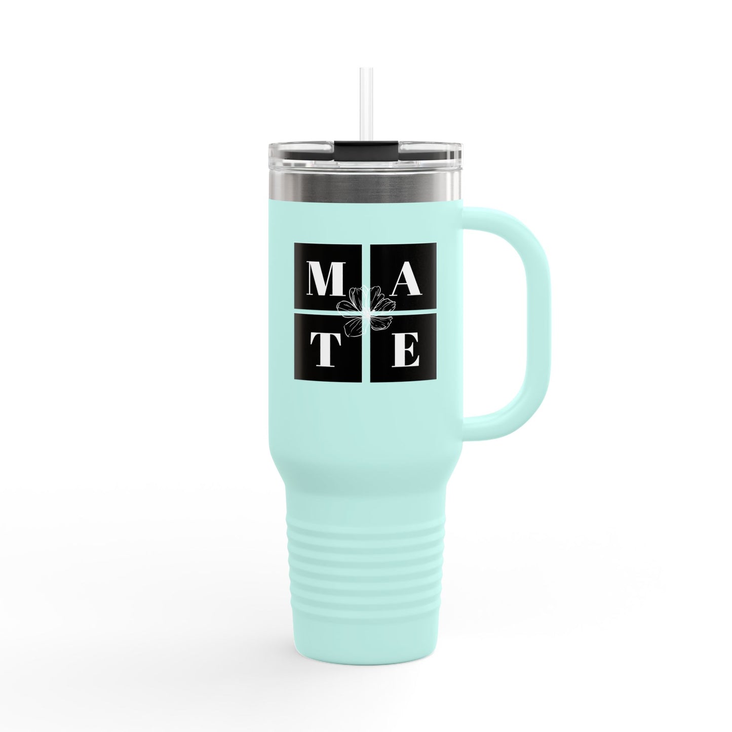 40oz Insulated Stainless Steel Travel Mug with Handle & Straw – White Soul Design