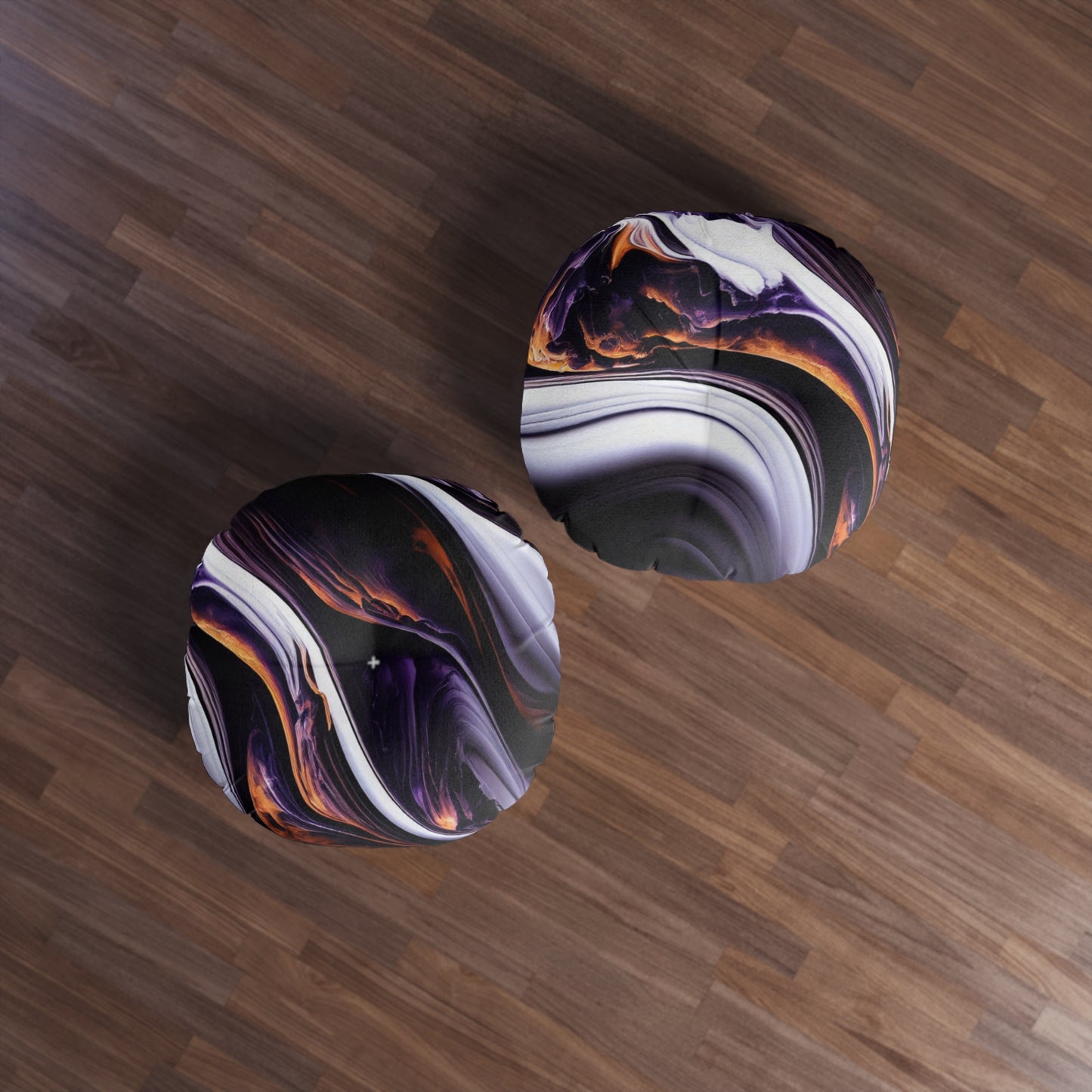 Round Tufted Floor Pillow – Galaxy Boho Pouf Cushion, Cosmic Swirl, Reversible, Two Sizes