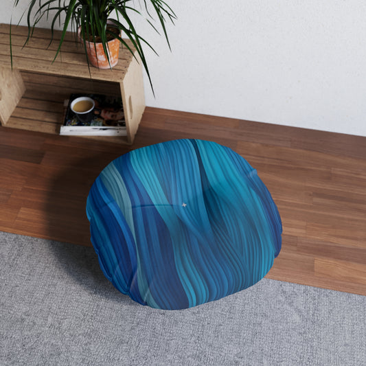Round Tufted Floor Pillow, Blue Aurora Boho Cushion – Cozy Floor Seating & Meditation