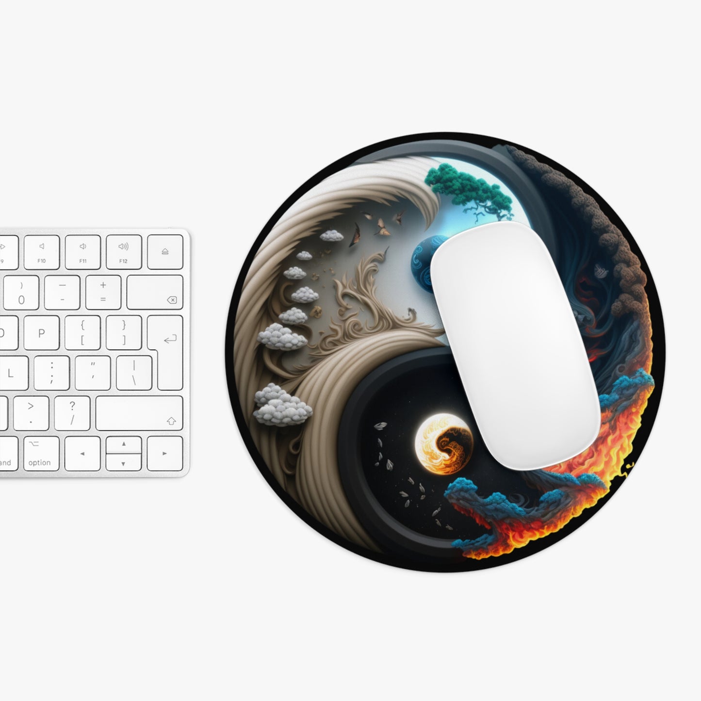 Yin Yang Gaming Mouse Pad, Round Spiritual Desk Mat, Aesthetic Cosmic Office Decor Accessory