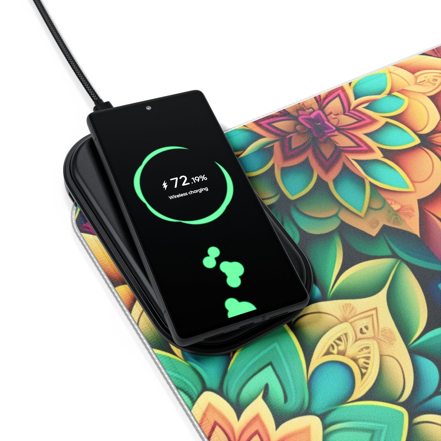 Mandala RGB Gaming Mouse Pad | Wireless Charging | Large Artistic Desk Mat