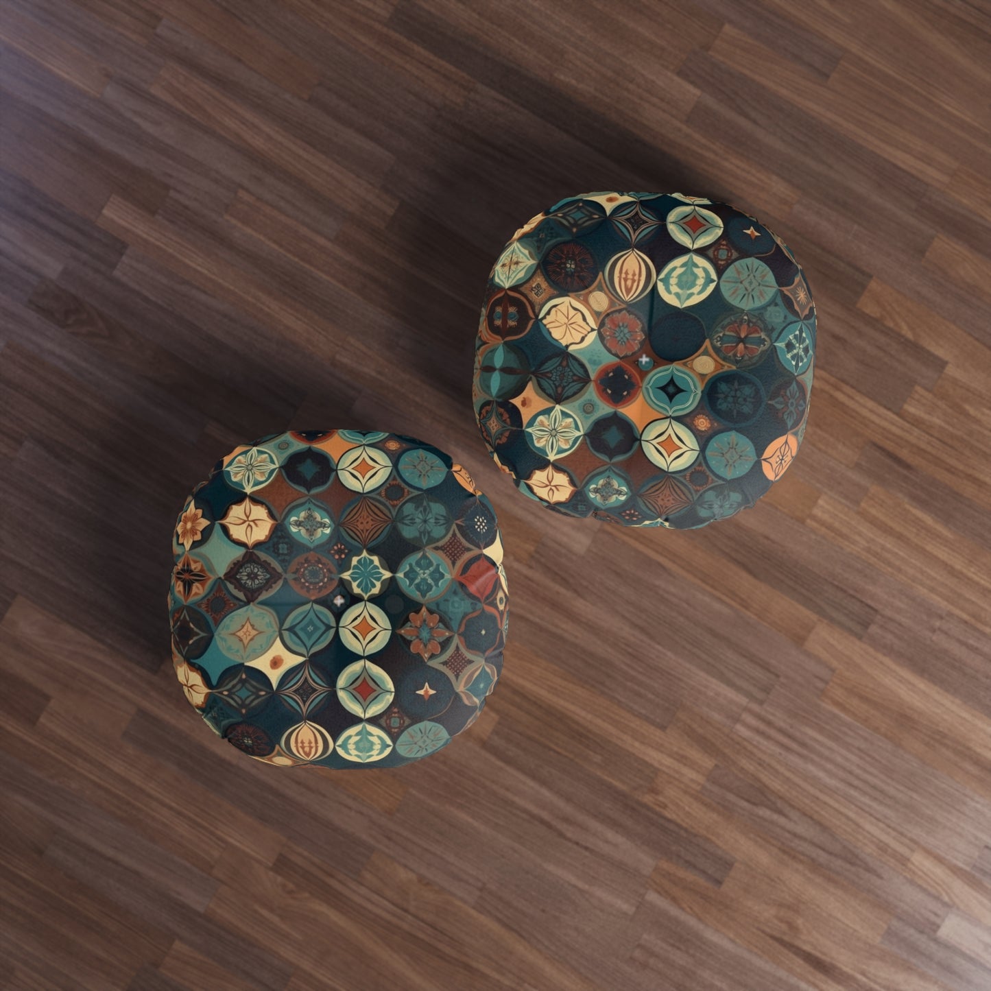 Tufted Round Boho Floor Pillow - Medallion Mosaic Cushion for Cozy Floor Seating