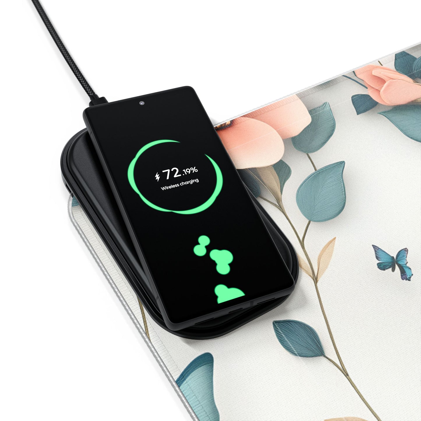 Floral RGB LED Gaming Mouse Pad 39x20 – Large Wireless Charging Desk Mat Non-Slip