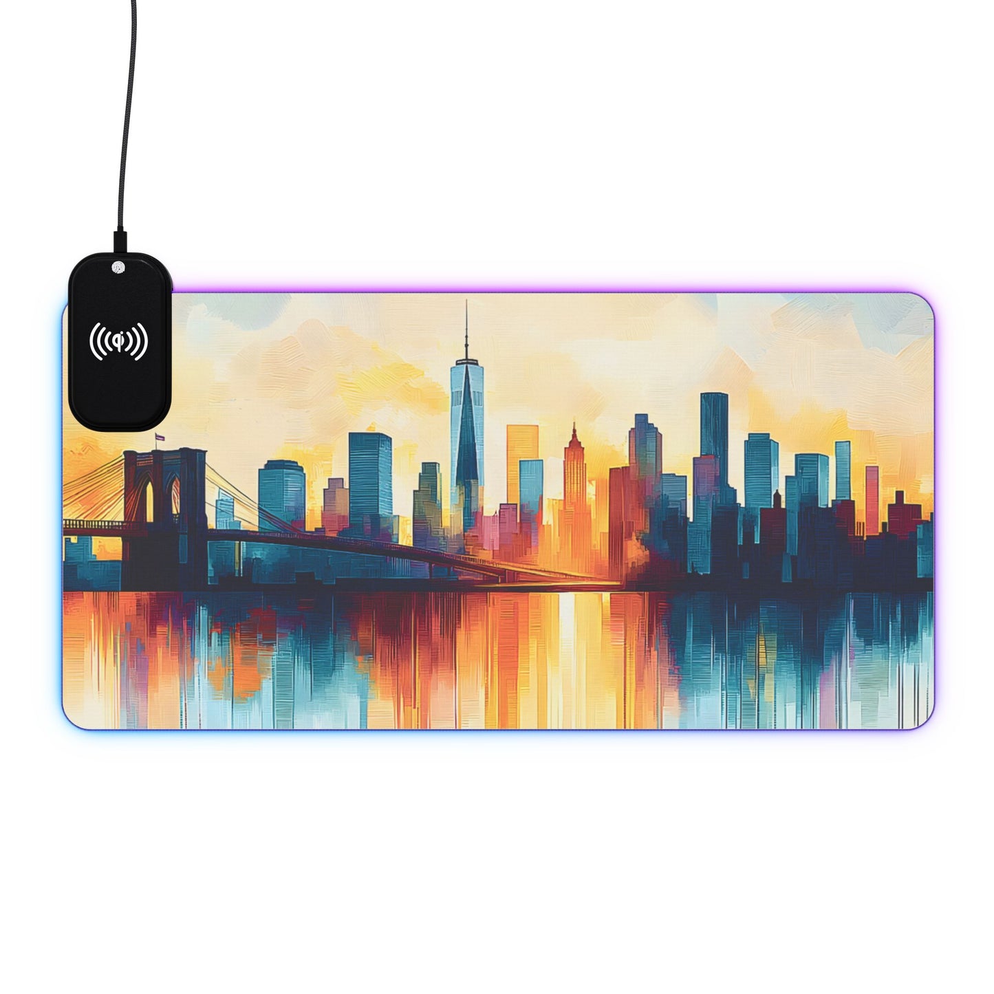 Cityscape rgb gaming mouse pad with Qi wireless charging, usb-c, 15w non-slip desk mat