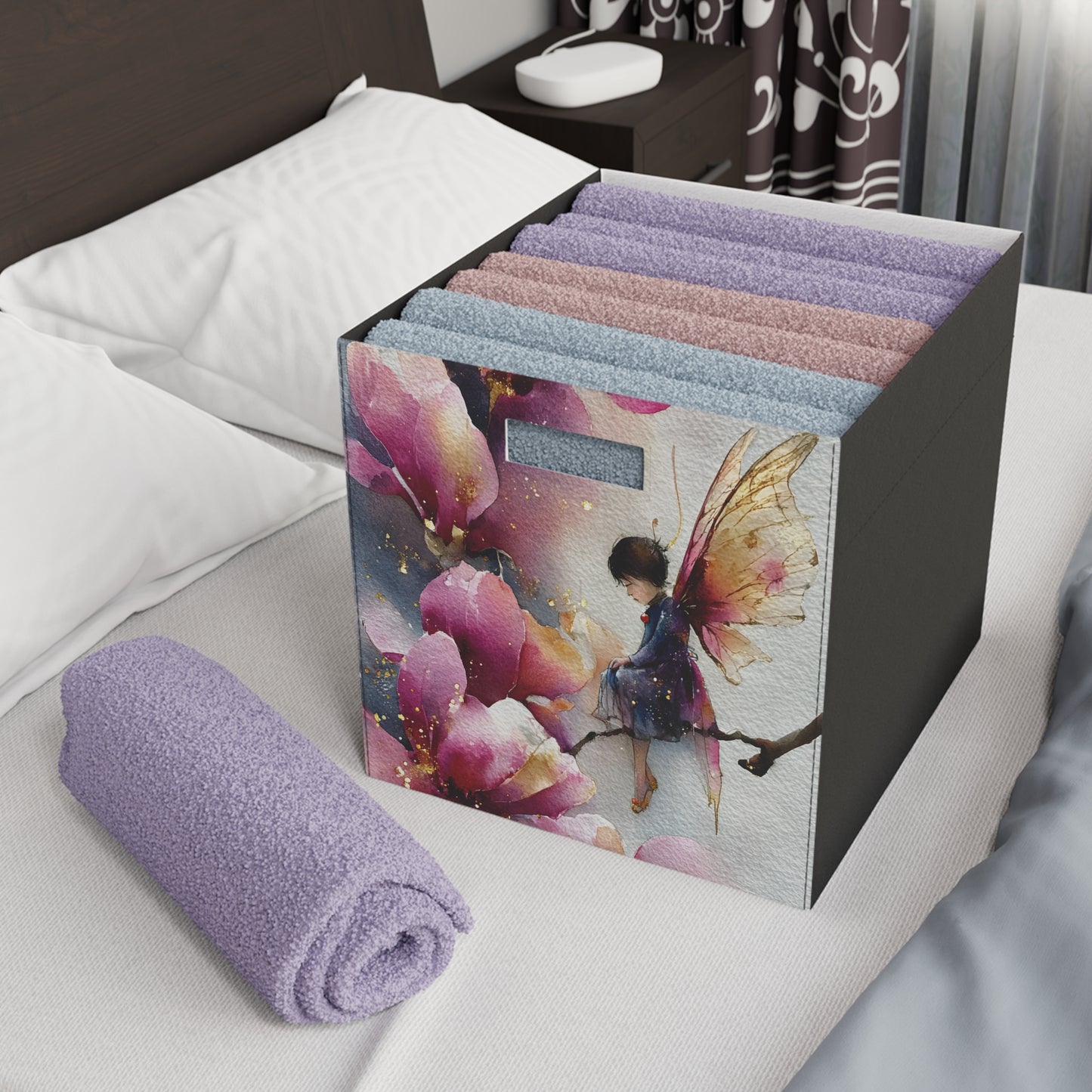 Whimsical Felt Storage Box, Fairy-Themed Organizing Bin, Floral Home Decor, Kids Room Storage, Gift for Mothers Day