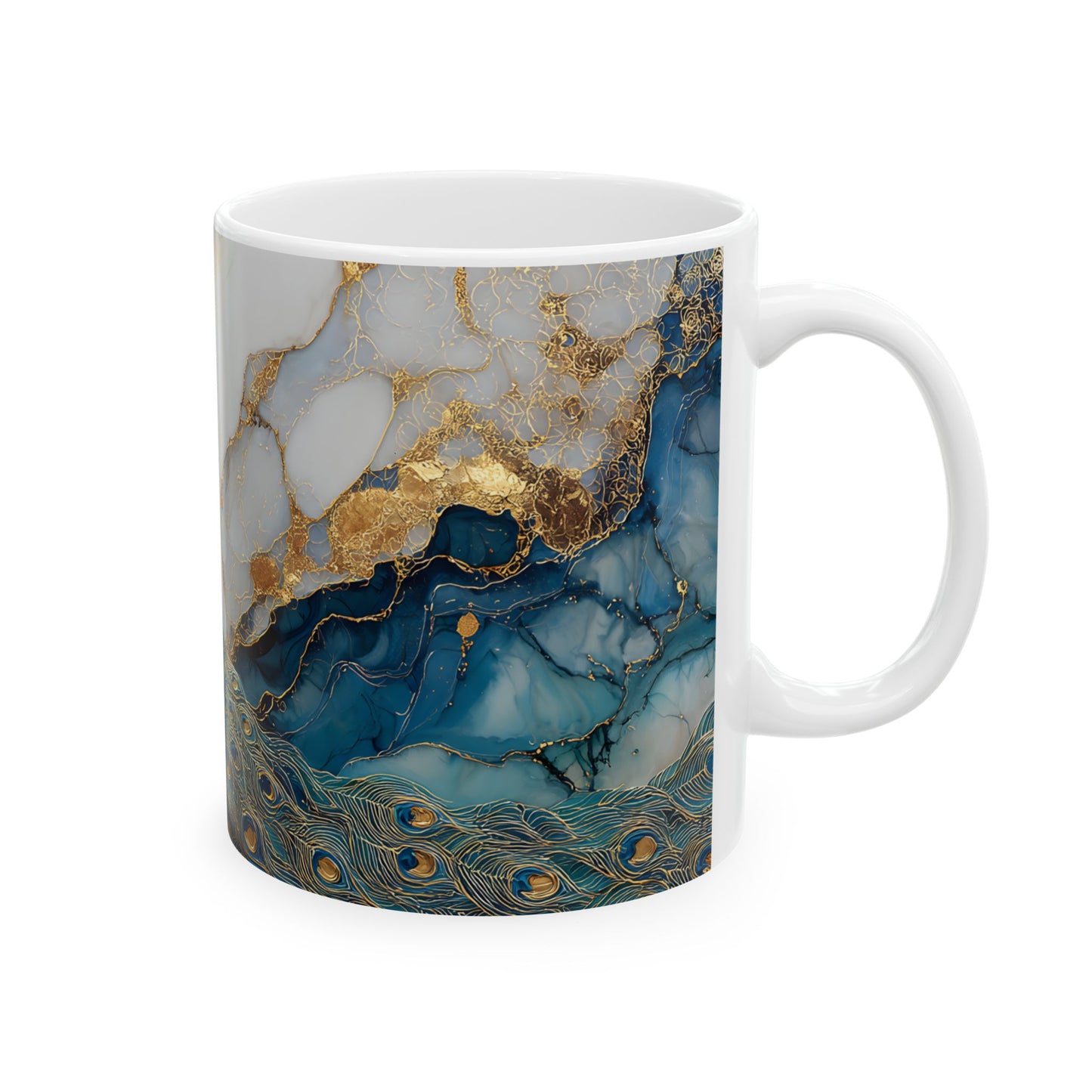 Elegant Peacock Ceramic Mug, Colorful Teal Blue Mug, Unique Coffee Cup Gift, Artistic Tea Mug, Home Decor, Art Lover's Present