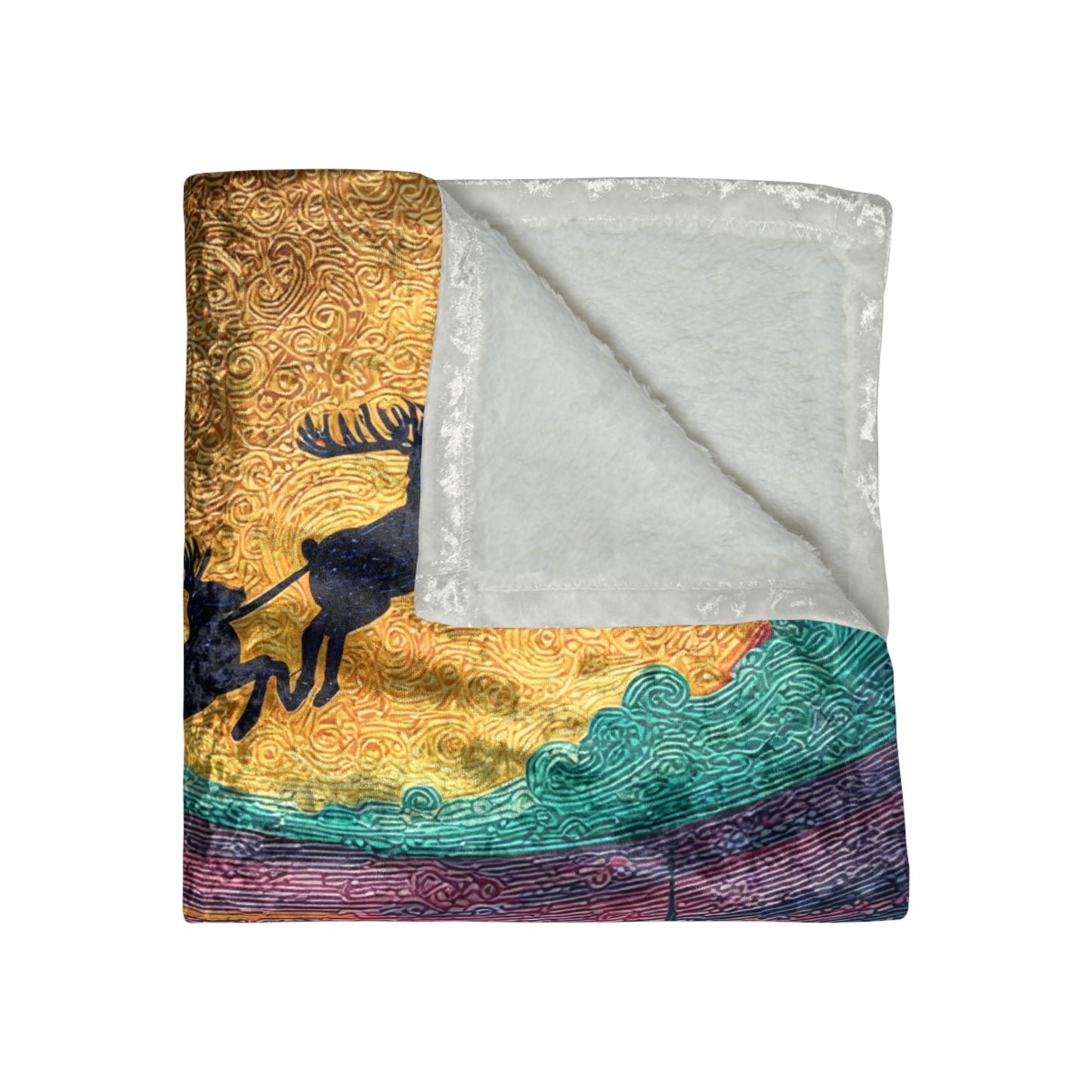 Santa Sleigh and Reindeer Crushed Velvet Blanket | Christmas Nightscape