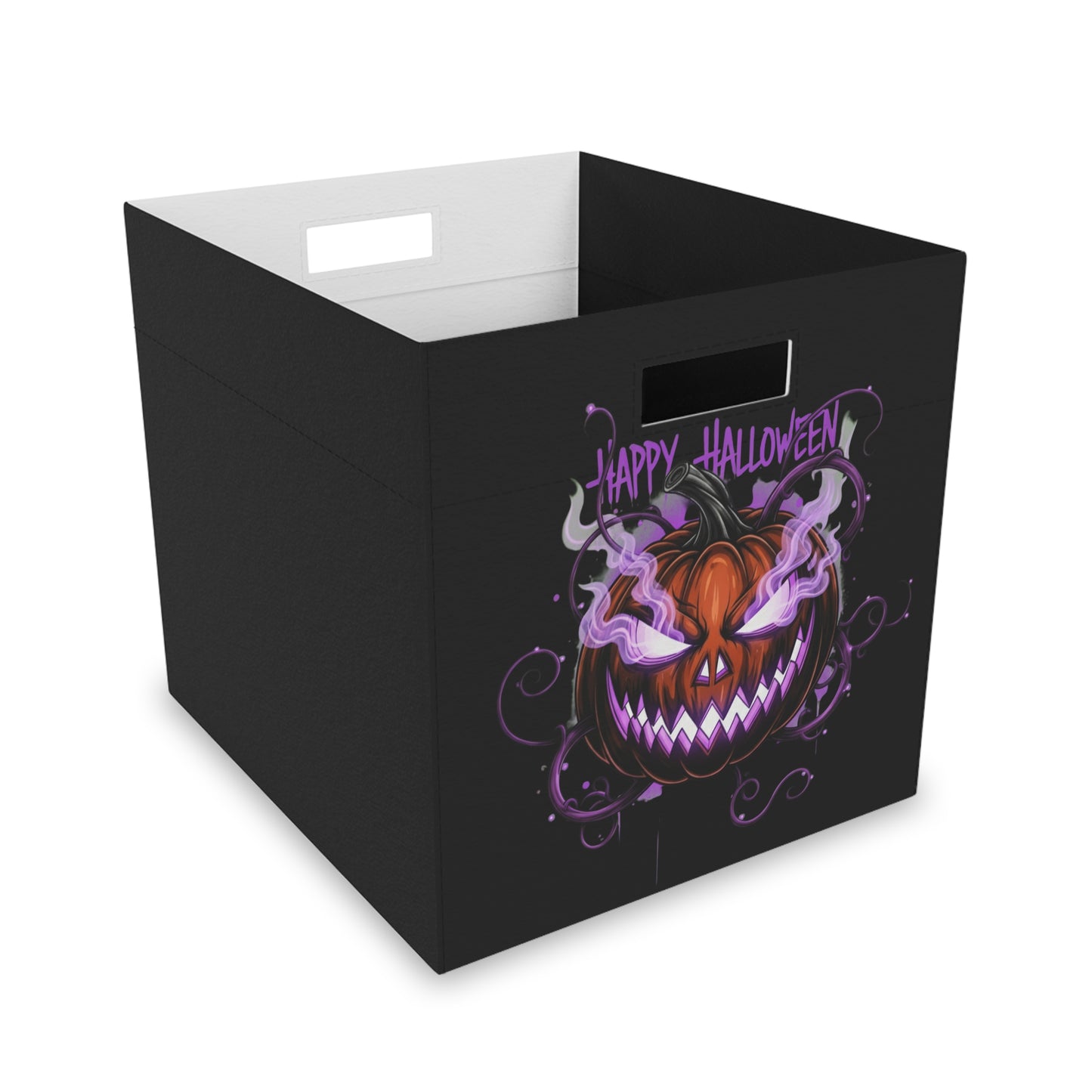 Black Felt Halloween Storage Box with Jack-o-Lantern | Foldable Seasonal Home Organizer Bin