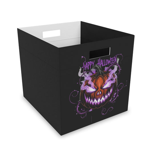 Black Felt Halloween Storage Box with Jack-o-Lantern | Foldable Seasonal Home Organizer Bin
