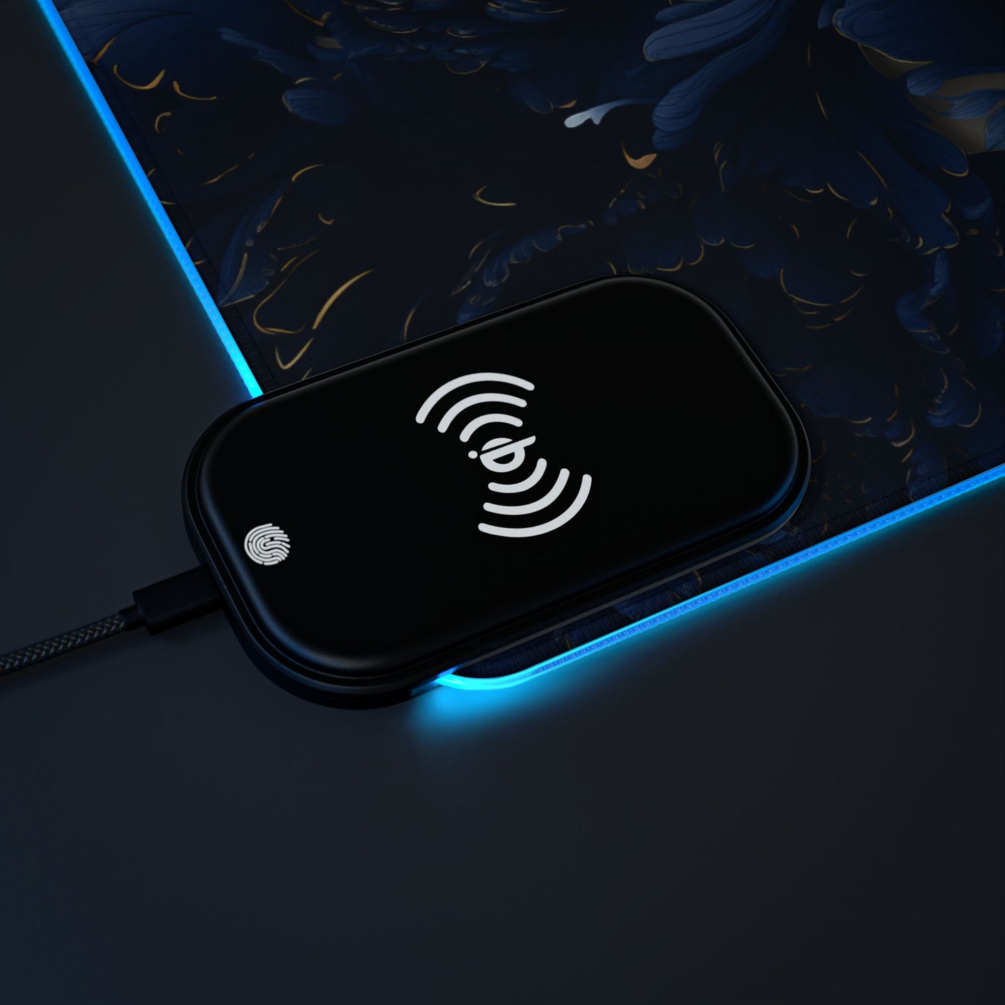 Artistic floral rgb gaming mouse pad with 15w Qi wireless charging, non-slip desk mat