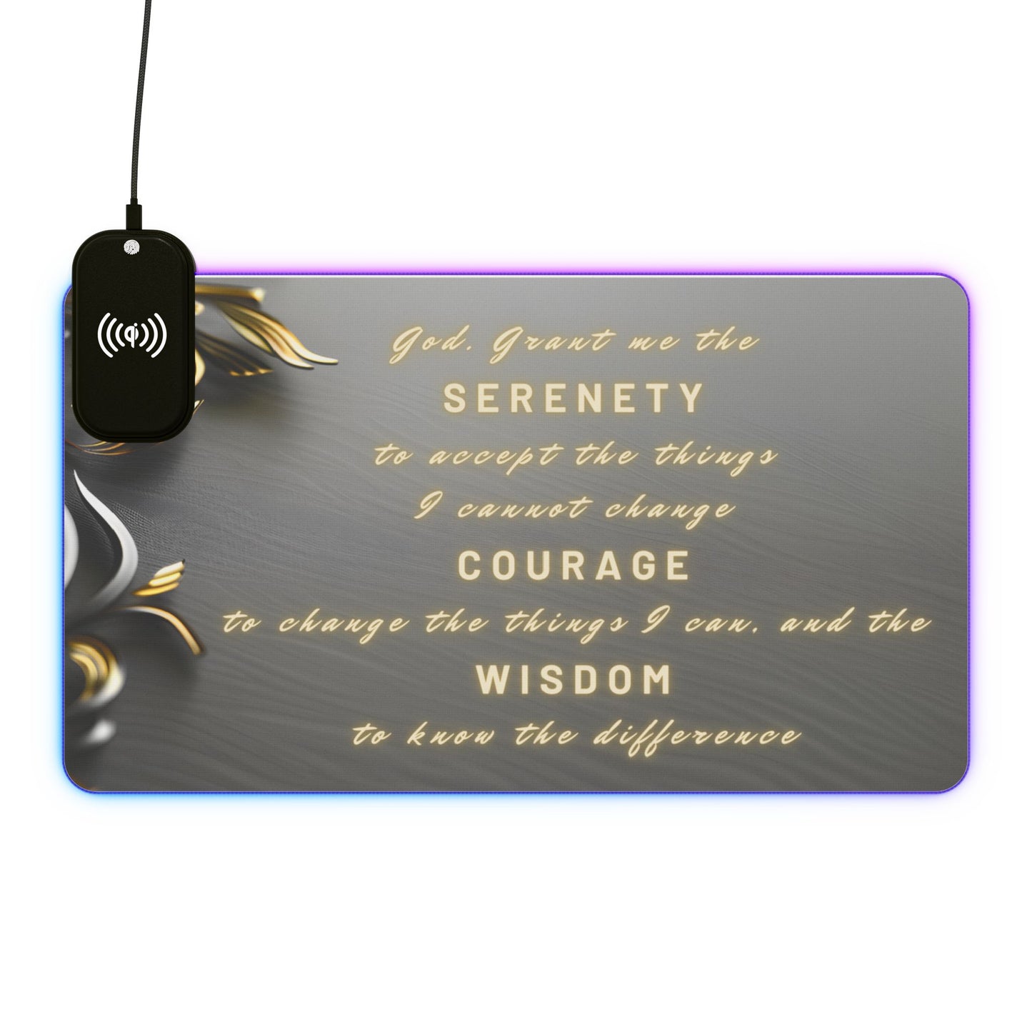 RGB Gaming Mouse Pad with Wireless Charging | Inspirational Serenity Quote XL Desk Mat