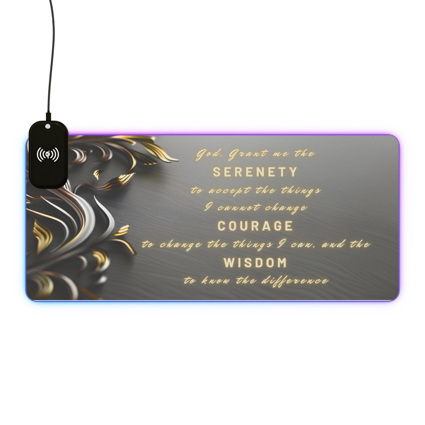 RGB Gaming Mouse Pad with Wireless Charging | Inspirational Serenity Quote XL Desk Mat