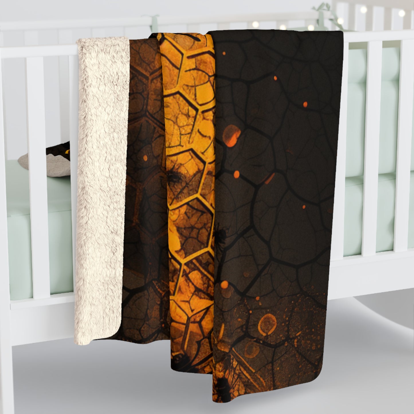 Boho Honeycomb Bee Sherpa Blanket | Cozy Fleece Throw for Couch | Unique Geometric Home Decor Gift