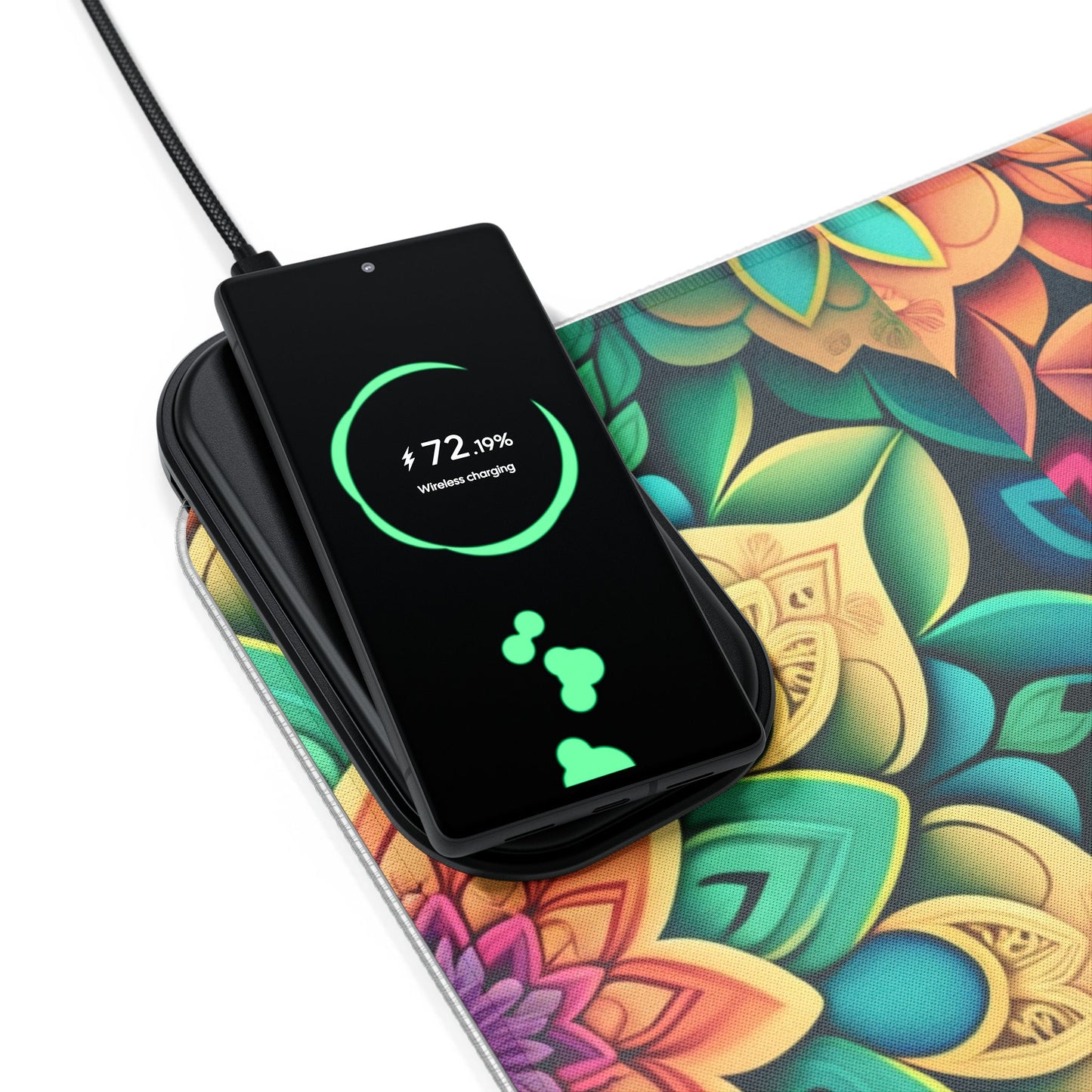 Mandala RGB Gaming Mouse Pad | Wireless Charging | Large Artistic Desk Mat