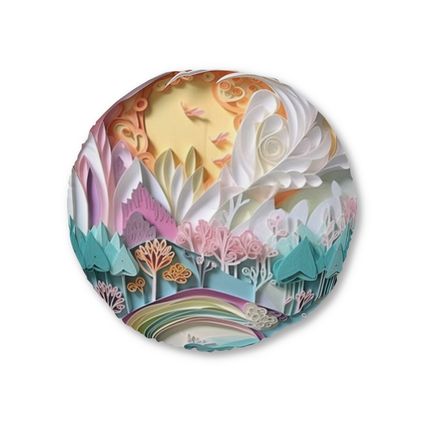 Round Boho Floor Pillow Pouf – Tufted, Colorful Cushion for Extra Seating & Meditation Whimsical Art