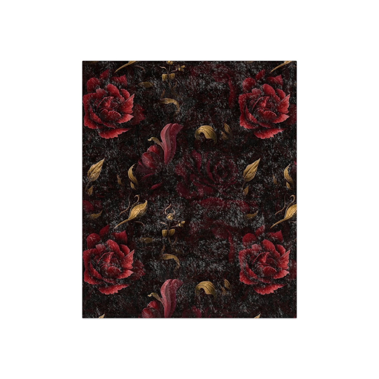 Dark Red Rose Pattern Crushed Velvet Blanket | Gothic Floral Throw