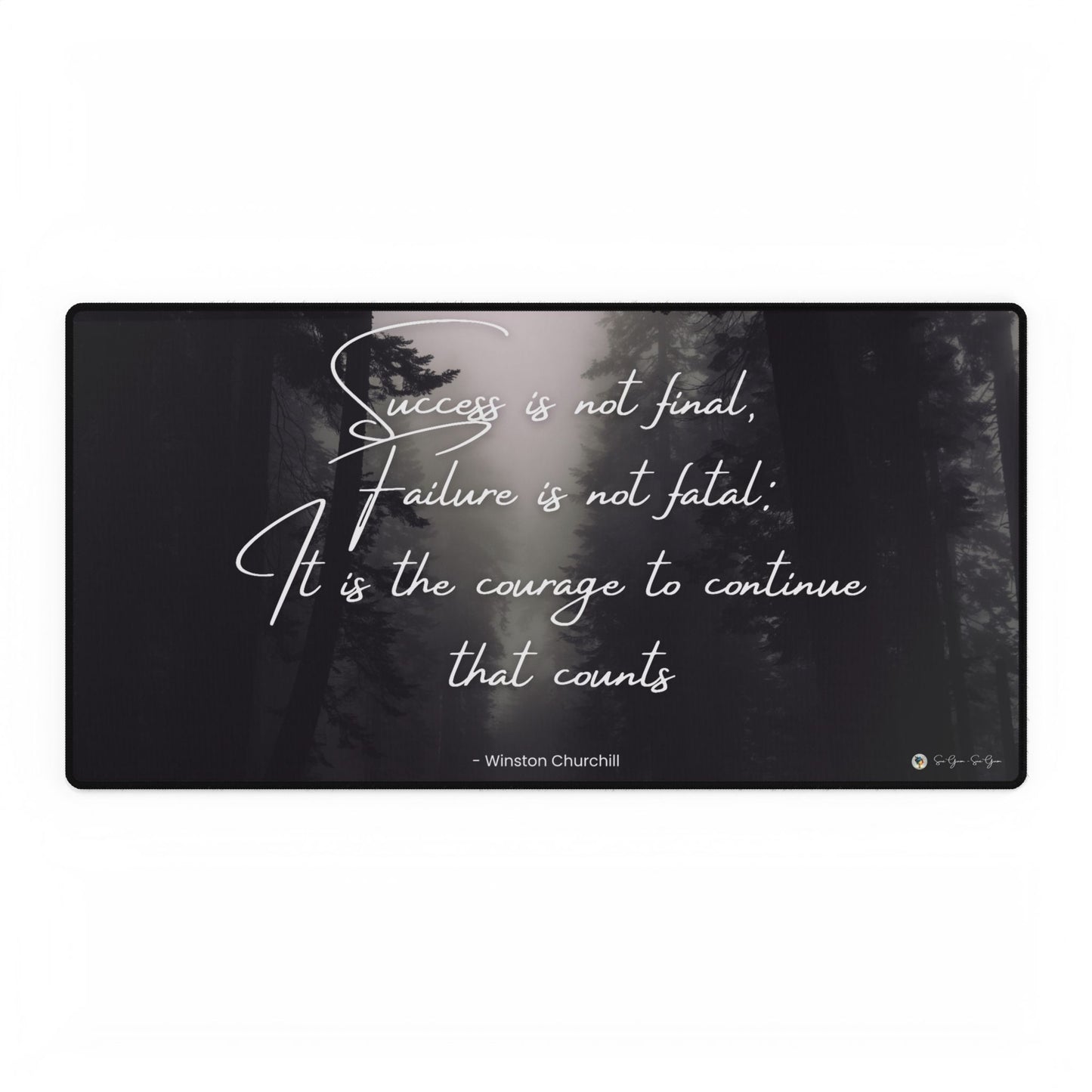 Dark Forest Large Desk Mat 31.5x15.5 with Churchill Quote - Non-Slip for Office or Gaming