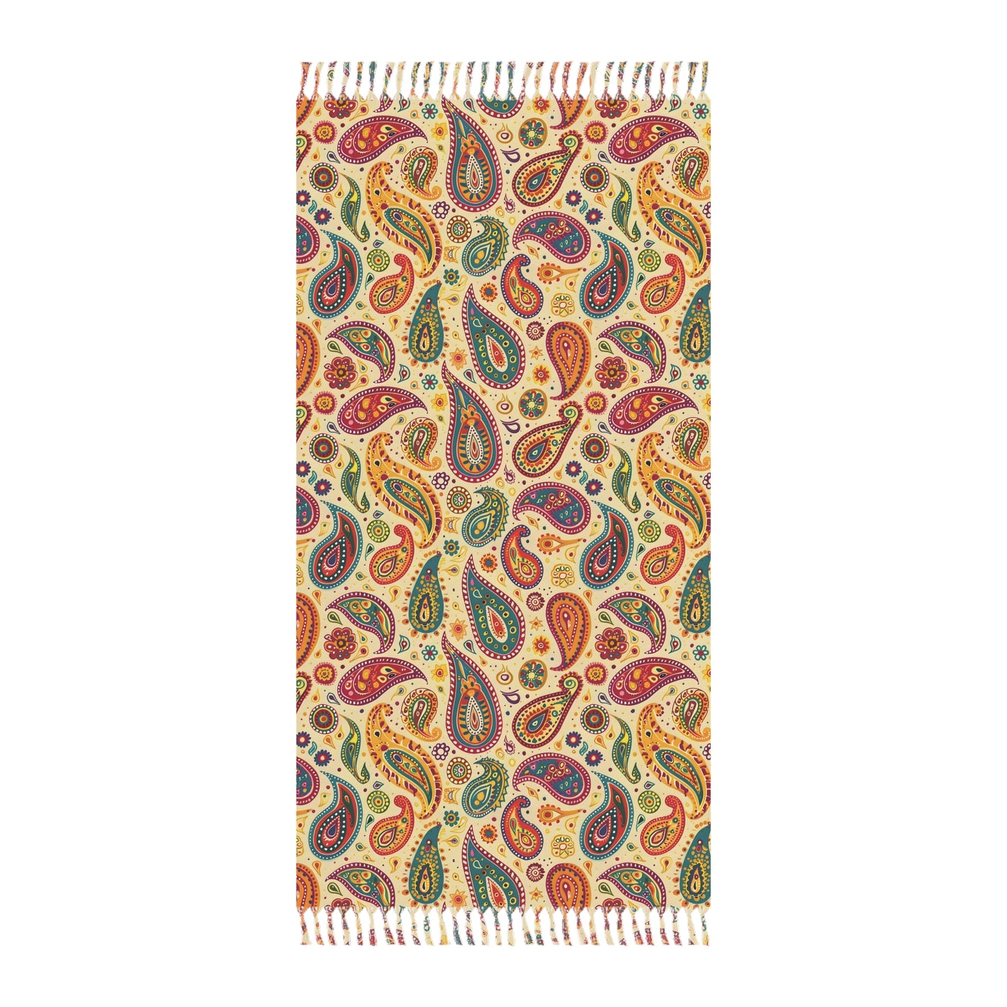 Extra-Long Boho Paisley Beach Towel Blanket w/ Tassels - Quick-Dry 38x81, Yellow
