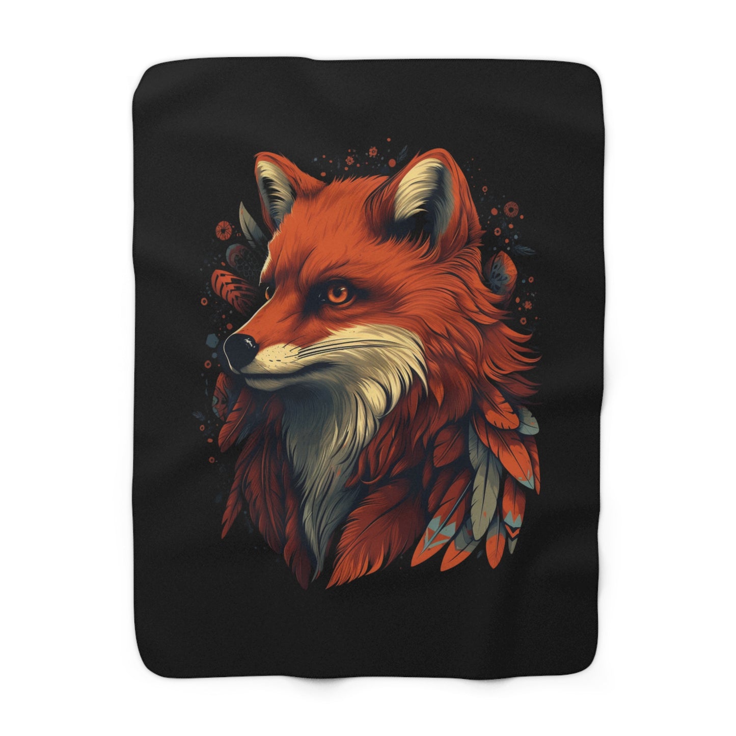 Red Fox Portrait Sherpa Blanket | Woodland Fox Fleece Throw