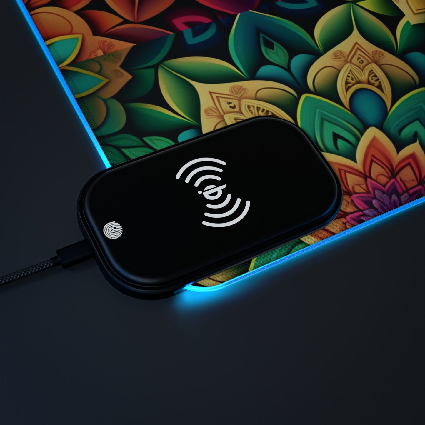 Mandala RGB Gaming Mouse Pad | Wireless Charging | Large Artistic Desk Mat