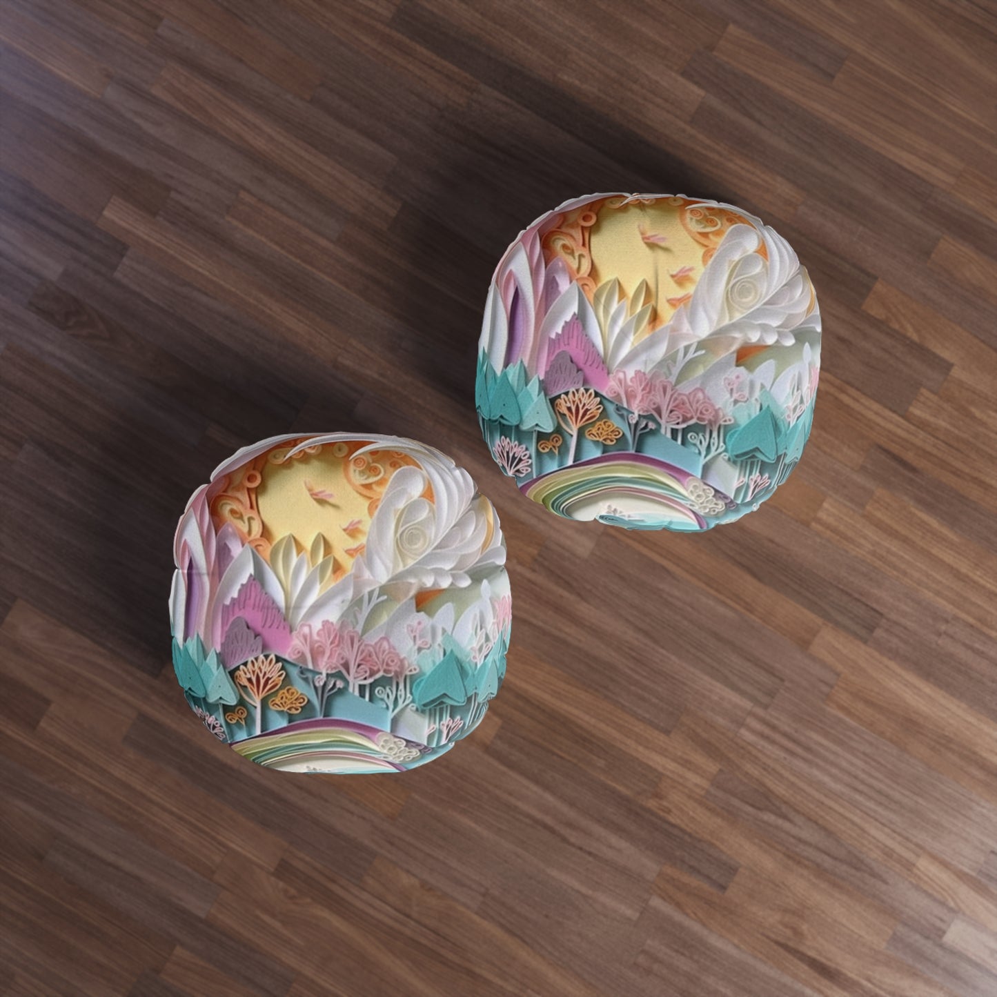 Round Boho Floor Pillow Pouf – Tufted, Colorful Cushion for Extra Seating & Meditation Whimsical Art