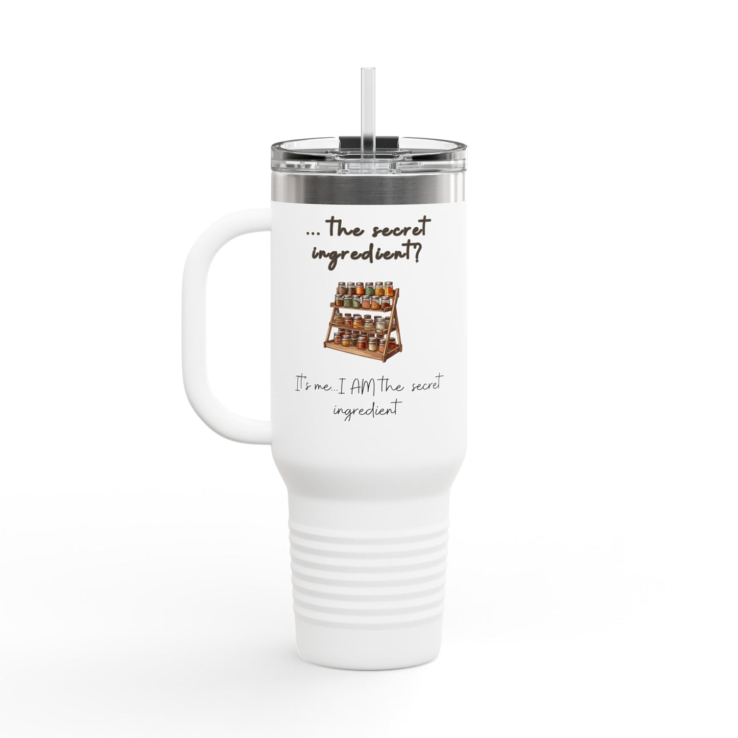 40oz Stainless Steel Insulated Travel Mug – Culinary Humor & Spice Rack Graphic Design